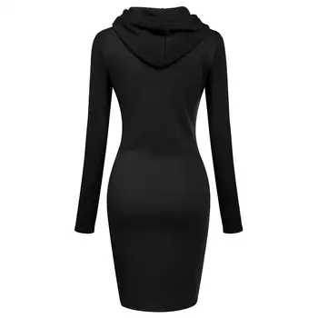 2021 ženska obleka Barva Ženske Dolg Rokav Pocket Bodycon Hooded Majica s Kapuco Obleko obleke za ženske vestido de mujer