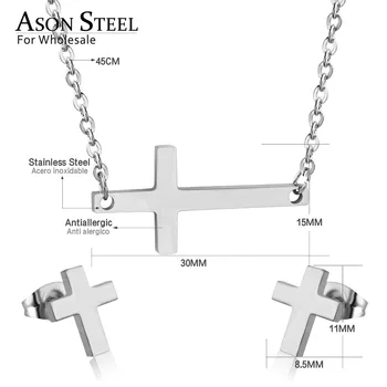 ASONSTEEL Gold/Silver Color Cross Pendant Necklace Stainless Steel Jewelry Sets Wholesale Earring Fashion Jewelry Party Wedding