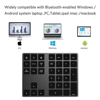 BT 3.0 Brezžični Številčna Tipkovnica 34 Ključi, Digitalna Tipkovnica za Računovodstvo, Pripovedovalec Windows IOS, Mac OS Android Tablet PC Prenosni računalnik