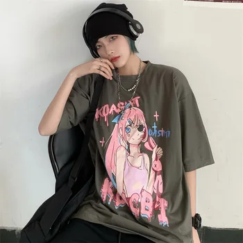 Gothic Punk T-shirt Risanka Dekle O-Vratu Harajuku Tshirts Luštna Punca Anime Natisnjeni T-shirt Kratek Rokav Za Ženske Poletje 2021