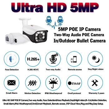 H. 265 AI Obraz HD SONY IMX335+Hi3516EV300 5MP 4MP POE Avdio IP Kamera Zunanja Night Vision CCTV Video nadzorna Kamera