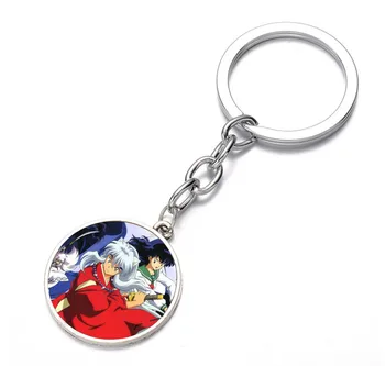 Japonske anime Inuyasha Keychain Steklena Kupola Ključnih Verige Vrečko Čar ogrlica Bronasto Srebrno črn obesek za ključe Imetnik Otroci fantje dekle Darilo
