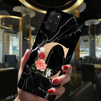 Marmor Cvet po Meri 26 angleščine Začetne Črke Črnega Silikona Primeru Pokrovček Za Samsung Galaxy S20 Plus S9 S10 Plus S20 Ultra S10E