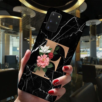 Marmor Cvet po Meri 26 angleščine Začetne Črke Črnega Silikona Primeru Pokrovček Za Samsung Galaxy S20 Plus S9 S10 Plus S20 Ultra S10E