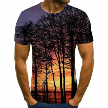 Moške Naravnih Natisniti T-Shirt Kratek Rokav Priložnostne Gozd 3DT Natisnjeni O-Vratu T-Shirt Moda 2021 Modni Stil