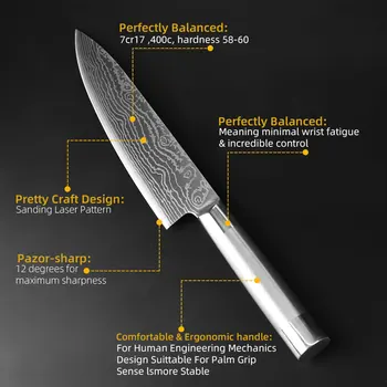 Nož Set Kuhar Santoku Japonski Nož 7CR17 440C Visoko vsebnostjo Ogljika iz Nerjavečega Jekla Strokovni Pripomoček za Kruh, Rezanje Nožev
