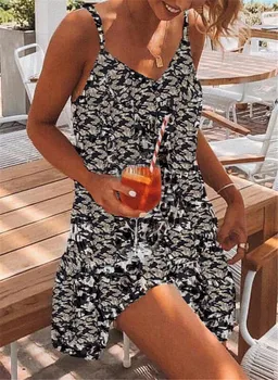 Seksi Špageti Trak Leopard Tiskanja Beach Kratke Haljo Ženska Obleka 2021 Poletje Svoboden Priložnostne Boho Stranke Obleke Plus Velikost Vestidos