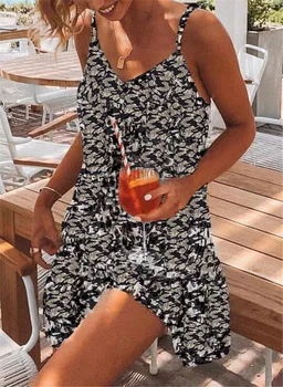 Seksi Špageti Trak Leopard Tiskanja Beach Kratke Haljo Ženska Obleka 2021 Poletje Svoboden Priložnostne Boho Stranke Obleke Plus Velikost Vestidos
