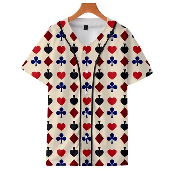 Skull & Poker 3D Tiskanih Baseball majica s kratkimi rokavi Ženske/Moški Modni Poletje Kratek Rokav Smešno Tshirts Ulične Hip Hop Baseball Jersey