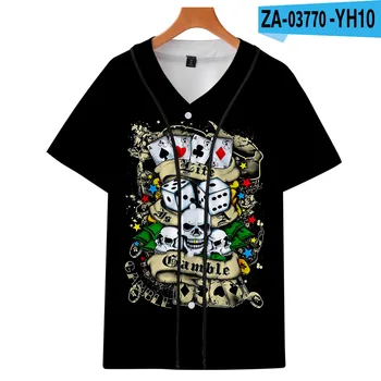 Skull & Poker 3D Tiskanih Baseball majica s kratkimi rokavi Ženske/Moški Modni Poletje Kratek Rokav Smešno Tshirts Ulične Hip Hop Baseball Jersey