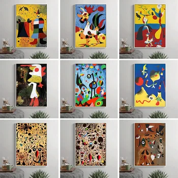 Slavni Joan Miro Povzetek Akvarel Platno Slikarstvo Plakatov in Fotografij Cuadros Stenskih slikah, za Dnevna Soba Dekoracijo Doma