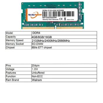 WALRAM pomnilnik ram DDR3 DDR3L DDR4 4GB 8GB 16GB 32GB-DIMM pomnilnika RAM za Prenosnik Prenosnik Spomini 1333 1600 1866 2133 2400 2666 3200MHz