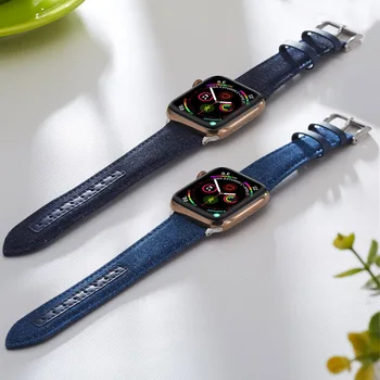 Za apple watch blue jean traku serija 6 Denim Watchband za iWatch 5 mp 44 mm 40 mm 42mm 38 mm Temno modra Zapestnica